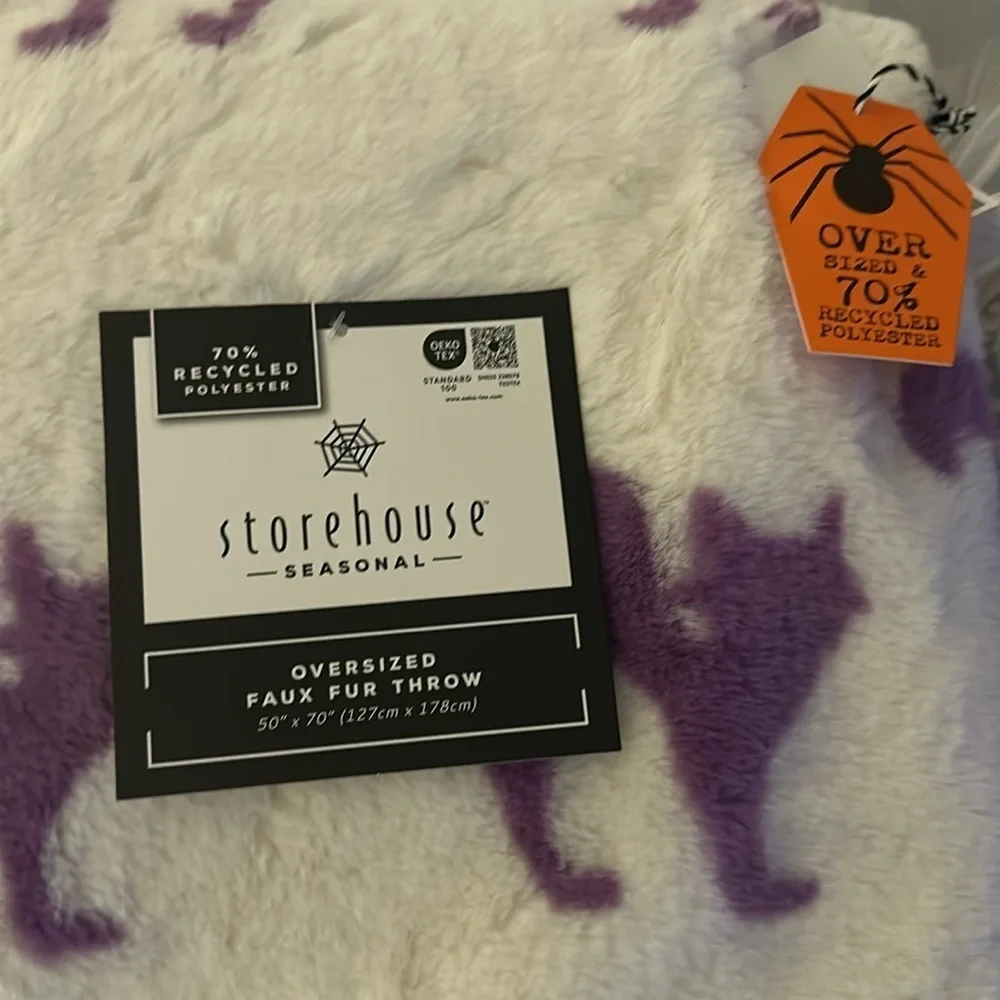 Storehouse Halloween purple Cats Faux Fur Throw Blanket